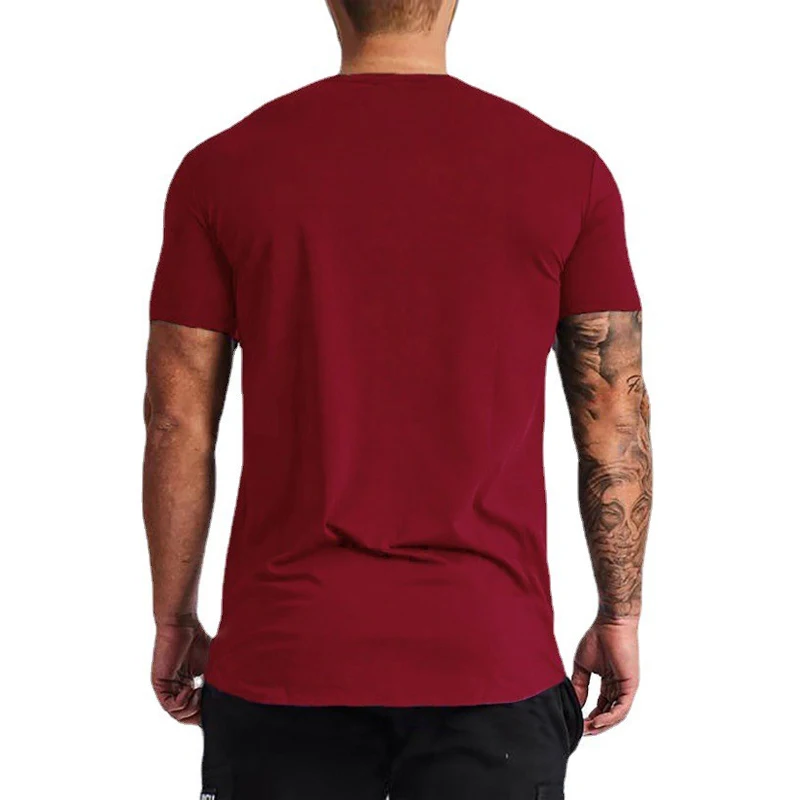 Summer Men V-Collar Short Sleeve Top Usa Basketball Letter Logo Printed Slim Fit  Bodybuilding Fitness Sport Gym Workout T-shirt