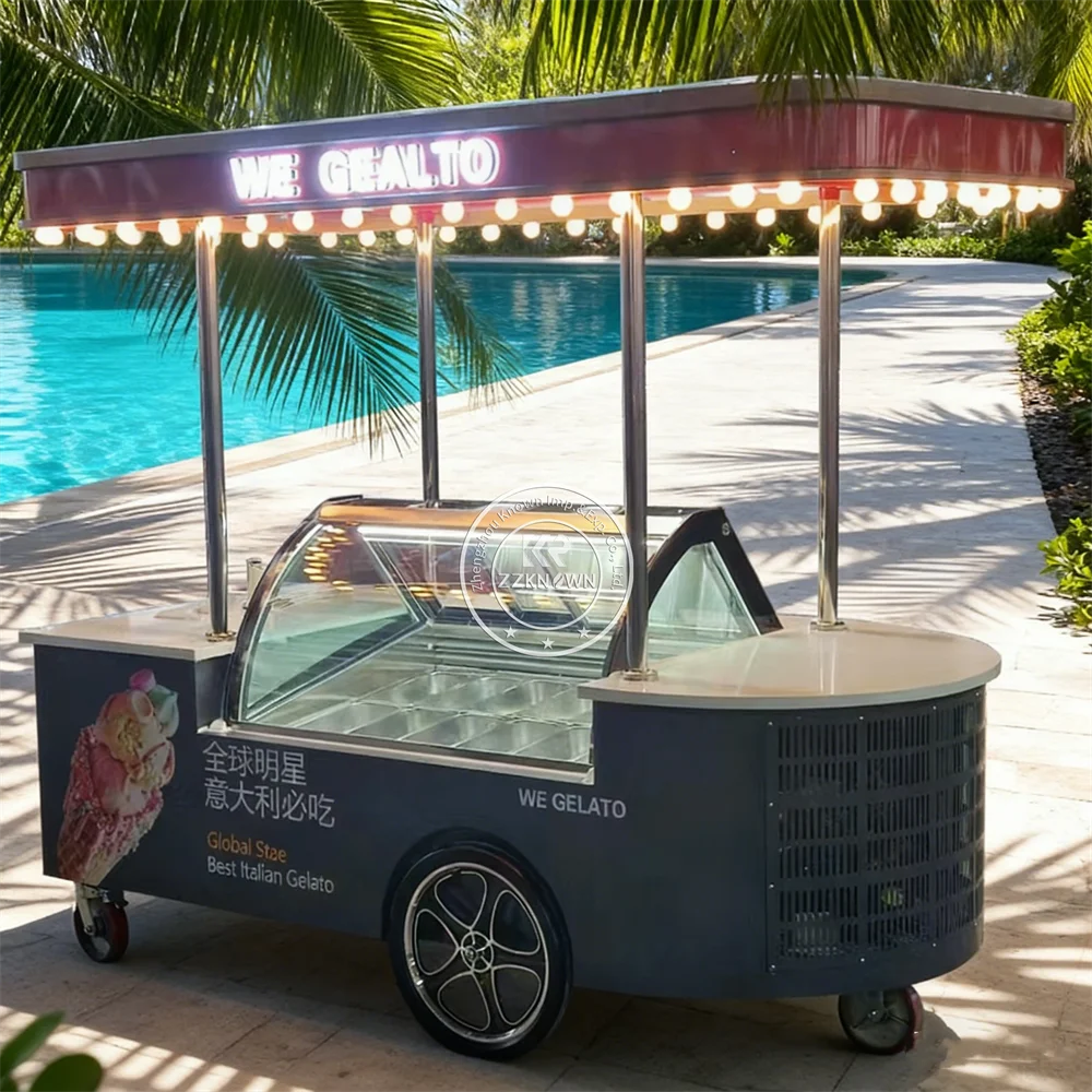 

Portable Custom Outdoor Popsicle Ice Cream Display Freezer Cart Cold Plate Material Hand Push Food Cart For Sale