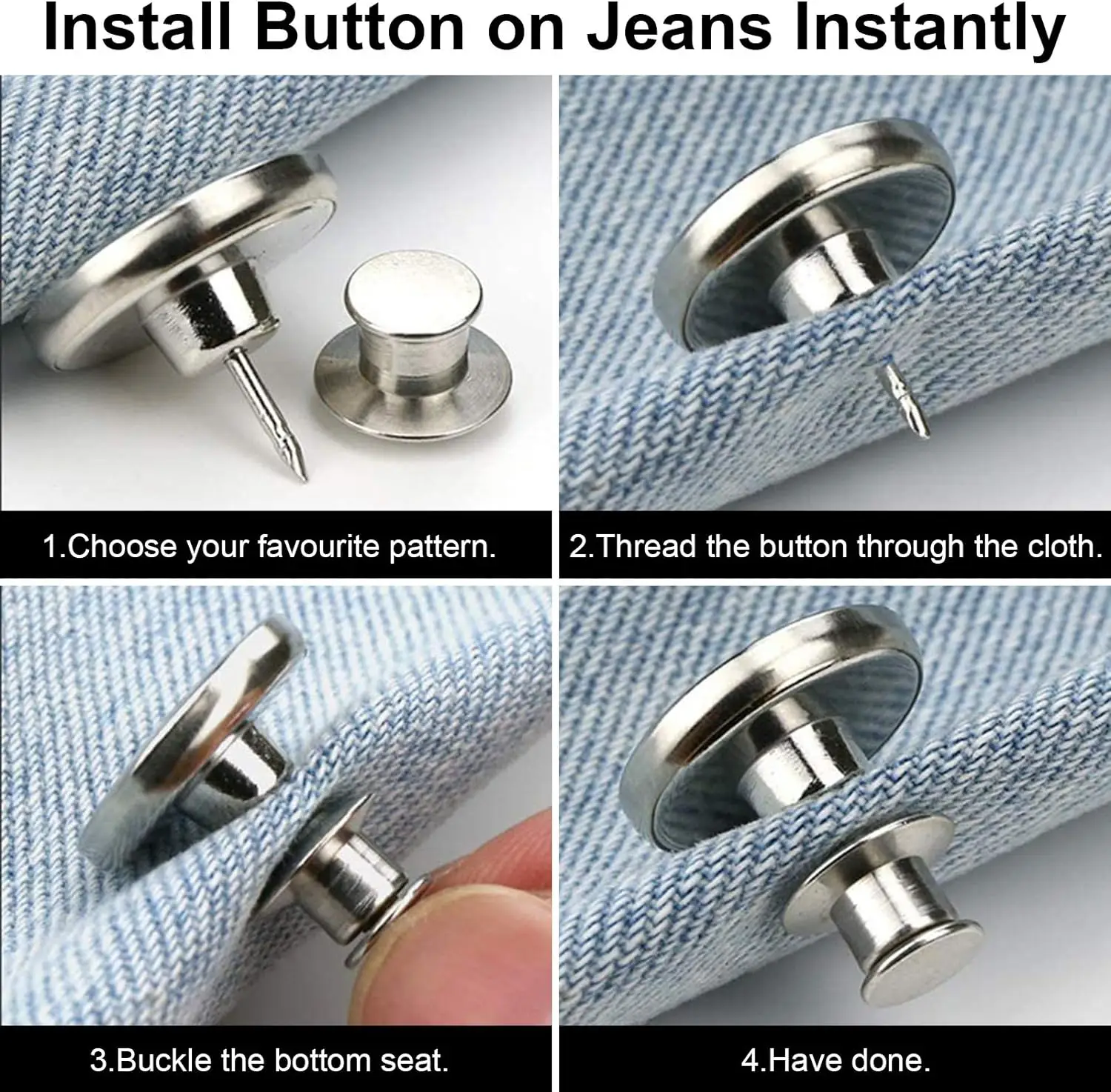 6 Pack Button Pins for Jeans No Sew ,No Tools Instant Buttons,Fashion Jean Button Replacement Detachable Instant Buttons Jean Bu