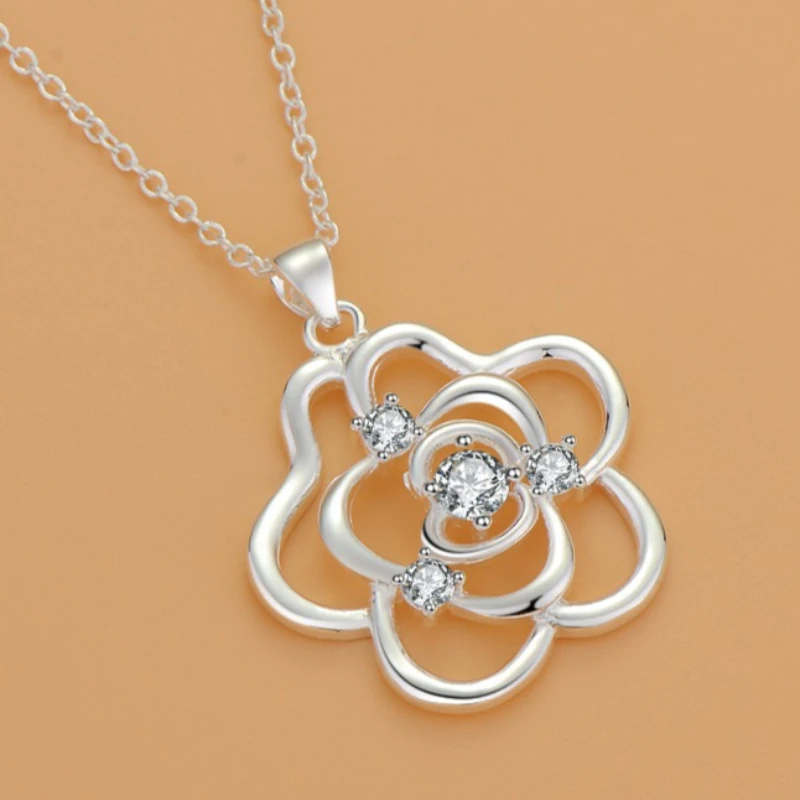 

Подвеска из стерлингового серебра 925 пробы с цирконами 5А в форме цветов для женщин, свадебные и помолвочные украшения, модная классика, подарок для вечеринки