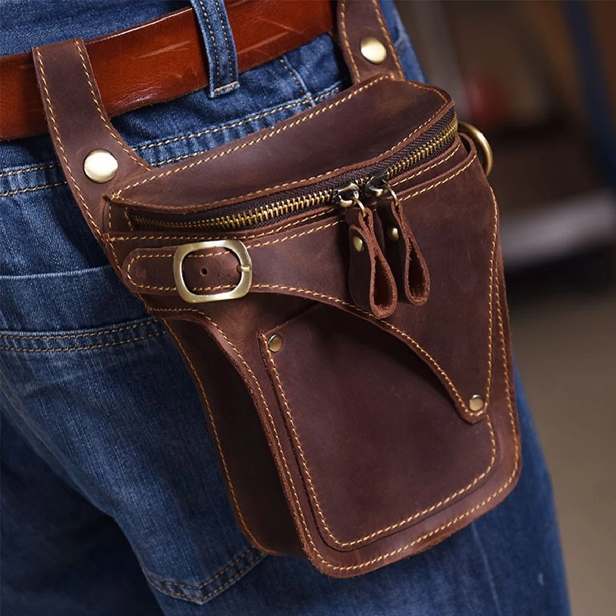 Vintage Leather Waist Bag Fanny Pack for Men Women Hip Bum Bag Belt Slim Cell Phone Purse Wallet Vintage Retro Crossbody Sling