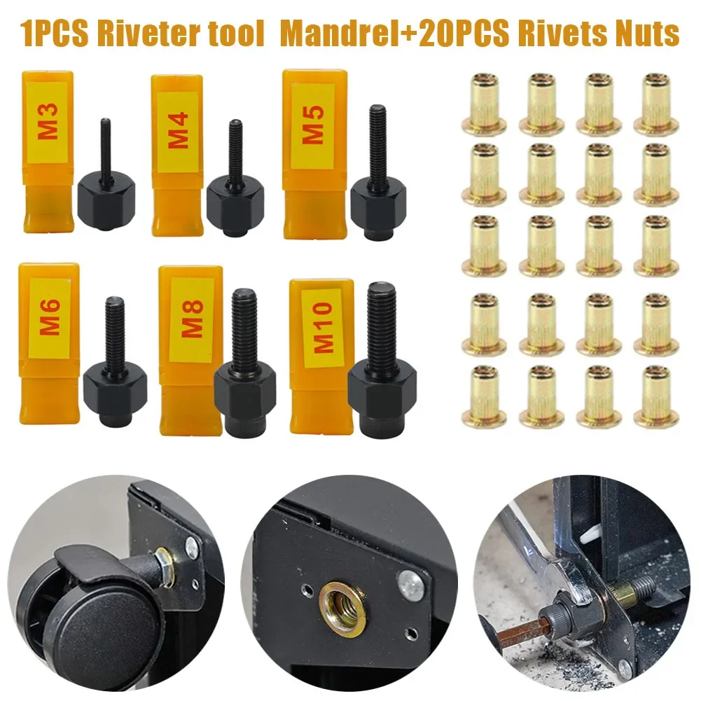 21pcs Rivet Nut Tool Hand Rivet Nut Head Simple Installation Manual Riveter Rivnut Tool Accessory For Nuts M5 M6 M8 M10