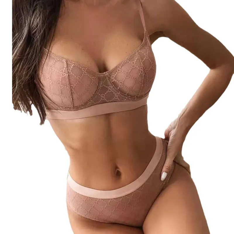 New Ultra-thin Mesh Sand Letter Steel Ring Gathers High-end Quality and Fun Lingerie Set Women\'s Bra Set