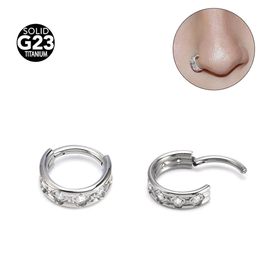 16G 8-12mm Flower Shape 5A Zircon Clicker Ring Body Jewelry F136Titanium Piercing 8-12mm Nose Ring Tragus Conch Cartilage Pierci