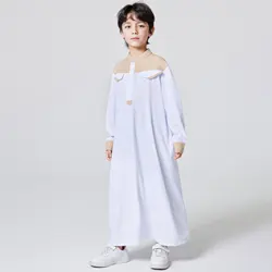 Ramadan Muslim Boys Dress Long Robe Round Collar Gown Saudi Arab Abaya Kaftan Jubba Thobe Islamic Morocco Kids Abayas 2024 Eid