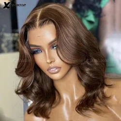 Dark Brown Color Short Bob 5x5 Silk Top Wigs Pre Plucked Brazilian Remy Human Hair For Women 13x6 Lace Frontal Wigs 180% Density