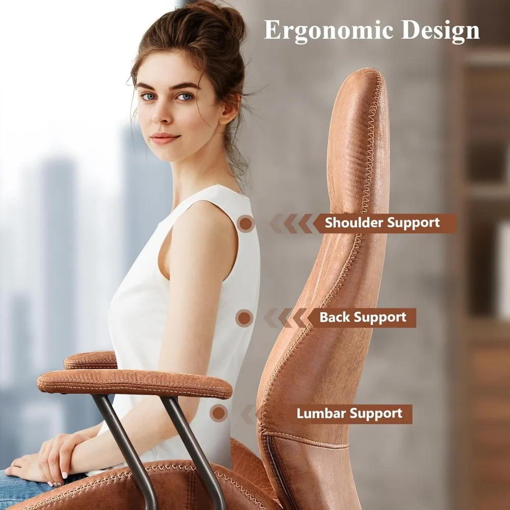 Mid Century Modren Office Chair,High Back Ergonomic Executive Chair with Lumbar Support, Computer Desk Swivel Task Chair with Wh