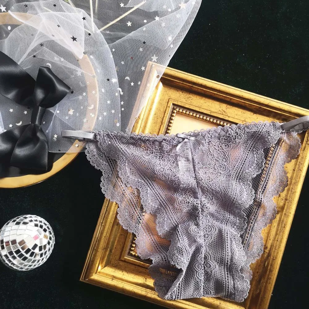

Seamless Soft G-String Sexy Embroidered Female Intimates Thong for Women Mini Bow Underpants Lace Panties