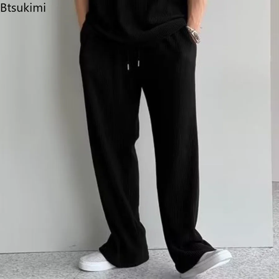 Summer Ice Silk Sets Men's Solid Casual Tracksuits Fashion Sleeveless T-shirt and Pants Two Piece Set Men Sports Fitness Outfits