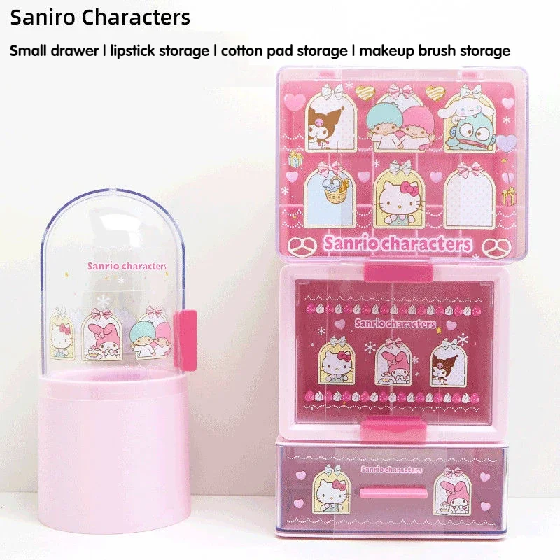 MINISO Sanrio My Melody Cartoon Cute Classifiable Dustproof Storage Drawer Makeup Brush Storage Lipstick Storage Box Girls Gift