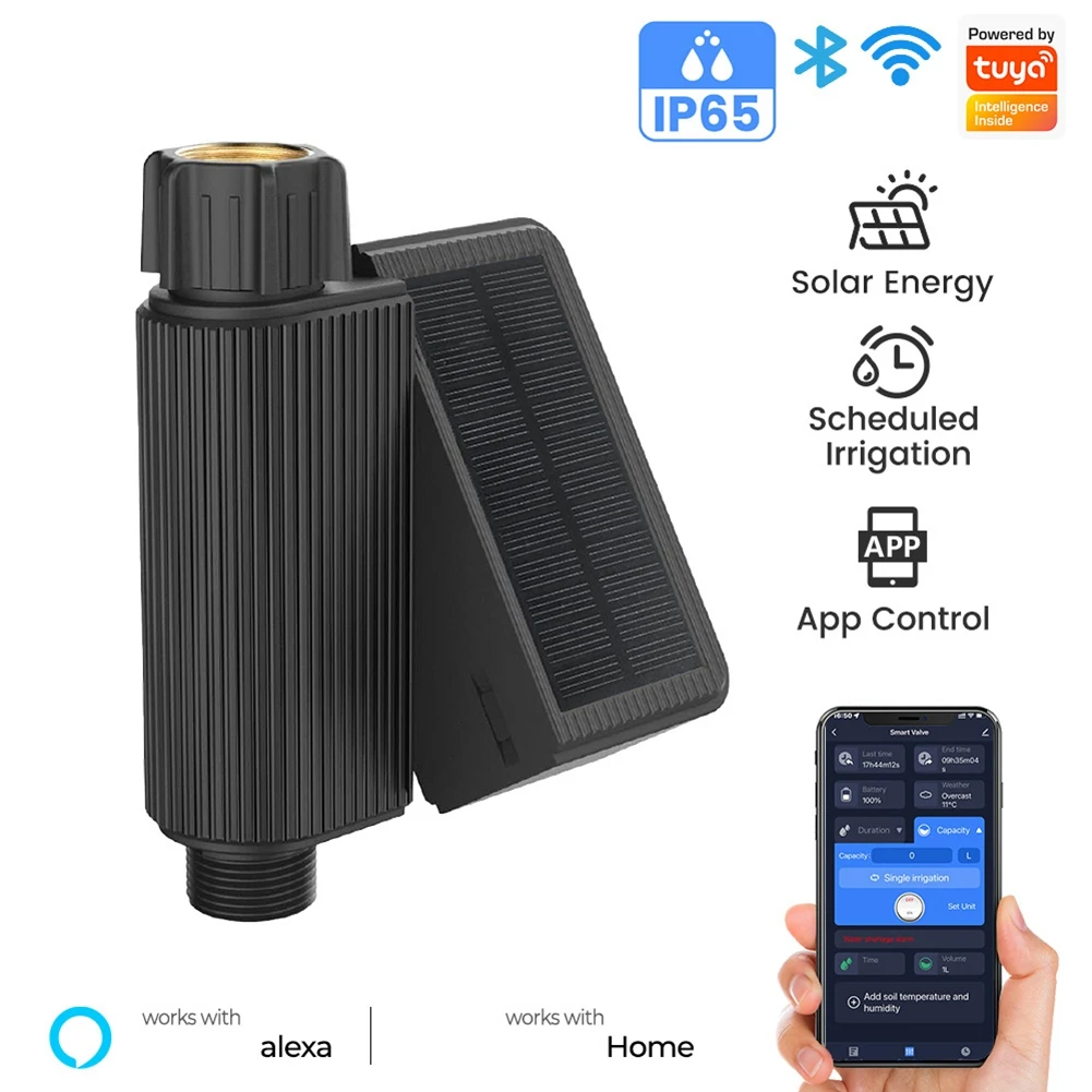 Minuterie d'arrosage automatique de jardin UNCL - Vanne Wifi à énergie solaire avec Bluetooth pour l'irrigation goutte à goutte