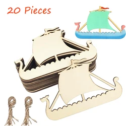 20 Pack Unfinished Wooden Viking Ship Cutouts DIY Craft Gift Hanging Tags for Home Party Festival Holidays Wall Room Decoration