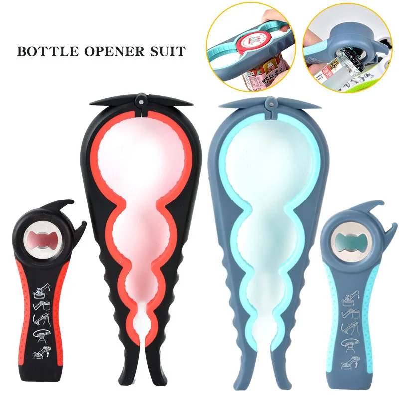 

2 Pcs/Set 5 In 1 Bottle Opener Multifunctional Opener Kit Home Kitchen Tools Bottle Can Lid Twist Gripper With Silicone Handle