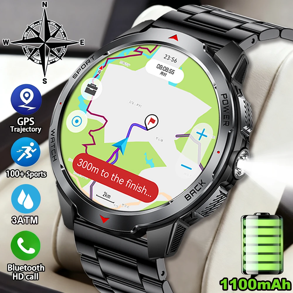

2026 New Men Smart Watch 1100mAh Super Capacity Battery 1.7-inch Screen Flashlight Compass BT Call 3ATM Waterproof Smartwatch