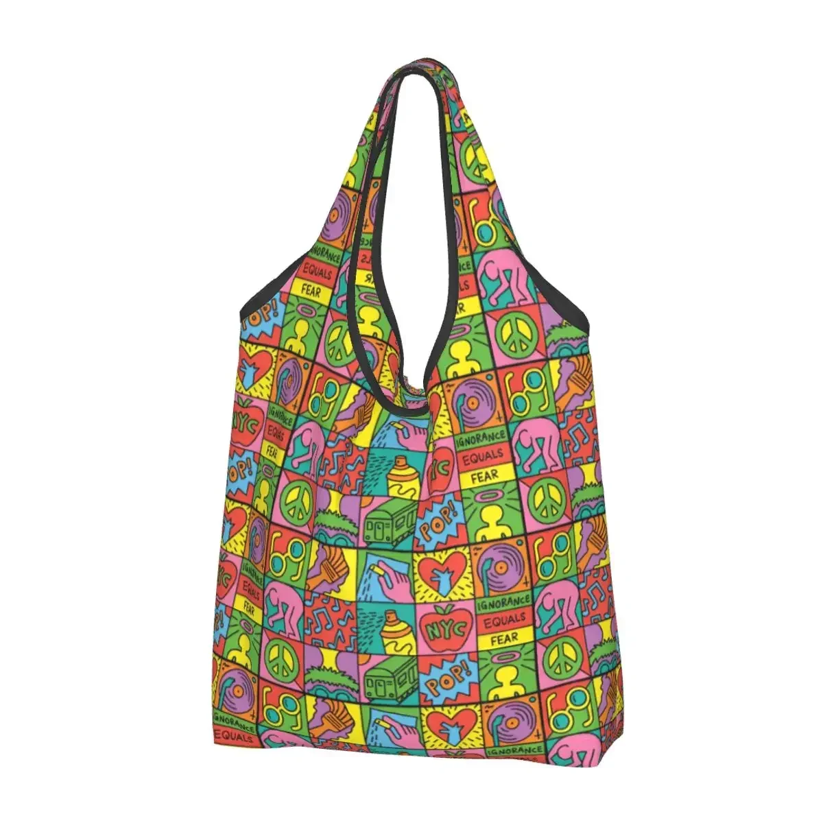 Reusable Graffiti Pop Art Grocery Bags Foldable Machine Washable Harings Shopping Bag Large Eco Storage Bag Lightweight