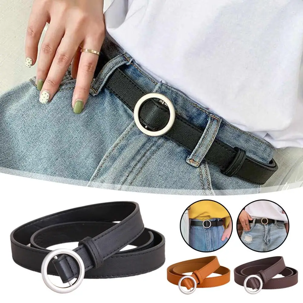  Student Fashionable Korean Style Versatile Black Belt For Women Simple Square Buckle Wide Leather Belt Punch-free Belt