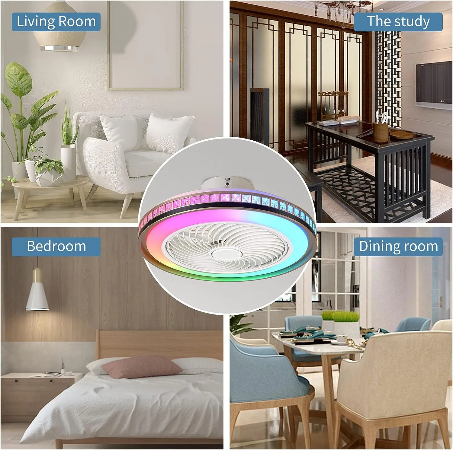 Imagem -05 - Lustre de Teto com Luz Led Controle Remoto Alto-falante Bluetooth Ventilador Silencioso Velocidades Iluminação Doméstica 50cm