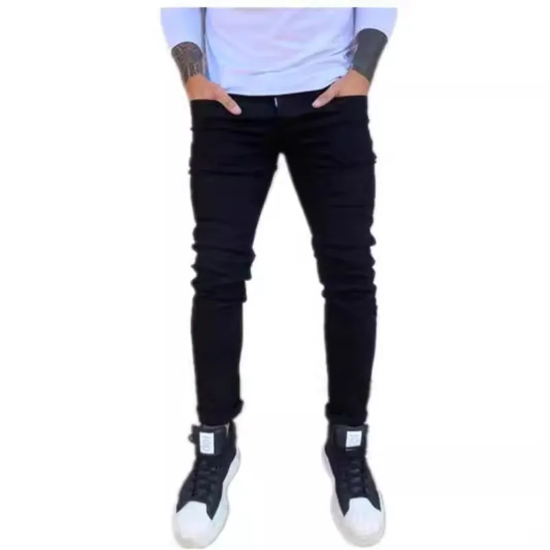

Cross-border Foreign Trade Autumn New Men's Jeans Slim-fitting Small Feet Casual Black Jeans Trendy Breathable Wear-resistant