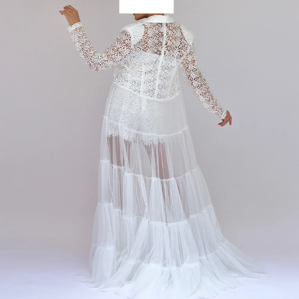 Customized  Long Sleeves Tulle Strapless Floor Length A-Line Evening Dress Panel Train Temperament Photo Color Bespoke Occasion 