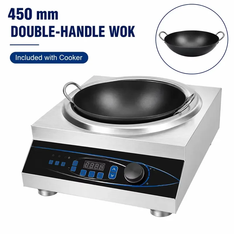 3500W 5000W Commercial Induction Wok Cooker 45cm Double Handle Electric Stove for Restaurant Kitchen Desktop Appliance 220V