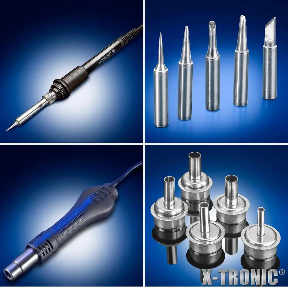 700W Hot Air Rework Soldering Station Adjustable Temp LED Display ESD Safe Solder Sucker Tweezers Solder Tube Nozzles & Tips