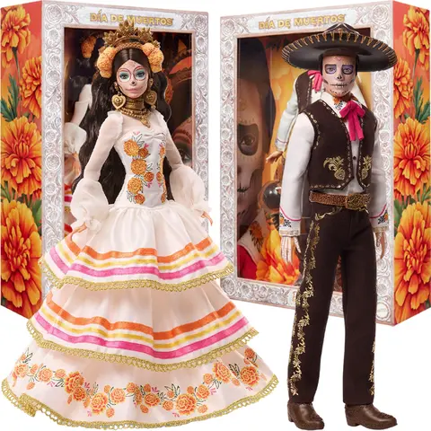 Mattel Barbie Signature Doll Dia De Muertos 2025 Collectible Cream Gown Trimmed Marigolds Ribbon Flower Calavera Face Paint