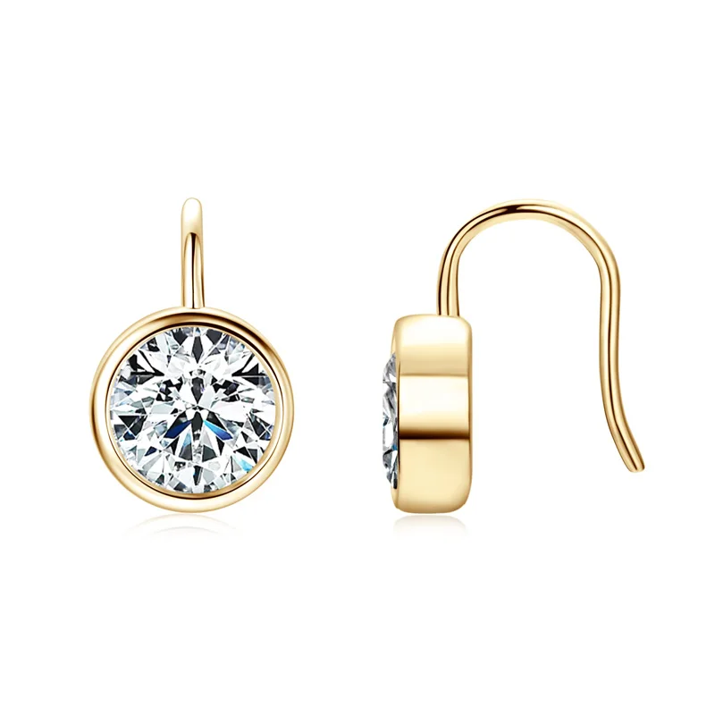 Anziw Sparking 8mm 2ct D Color Moissanite Drop Earrings Hooks 925 Silver for Women Bezel Setting Wedding Earrings Original Jewel image 6