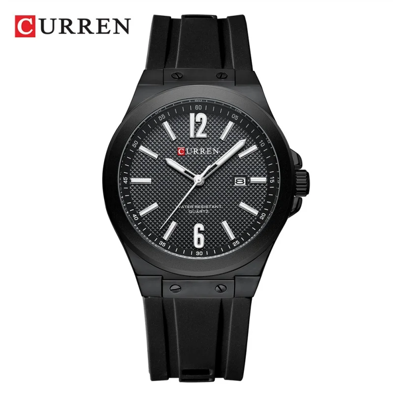 CURREN 8467 Fashion Men's Quartz Sports Watch Large Dial Three-Hand Calendar Water-Resistant Wristwatch with Silicone Strap
