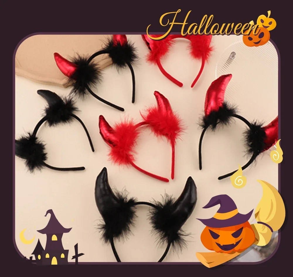 Halloween Devil Horn Hair Band Funny Holiday Party Hair Accessories for Women Girl All Saints' Day Carnival Dress Up Props Gifts