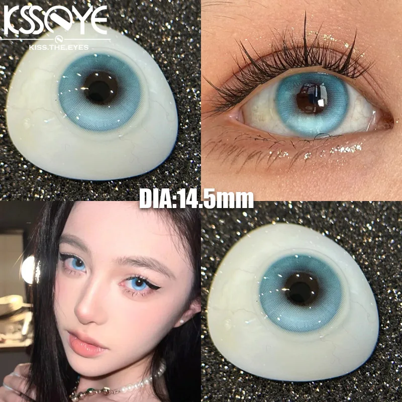 KSSEYE 1 Pair 2024Year New Lenses with Myopia Degree Grade 0.00- 8.00 Pink Blue Grey Beauty Pupilentes Soft Lens Yearly ﻿