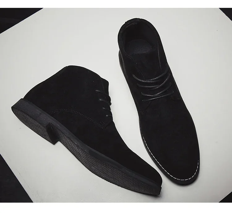 Modische braune Chelsea Boots für Herren im britischen Stil, hochgeschnittene Wildlederschuhe mit Schnürung und spitzer Zehenpartie, Herren-Knöchelstiefel – Detail 24