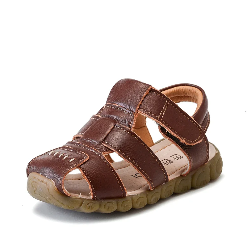 Children Genuine Leather Sandals Boys Cowhide Leather Beach Shoes Girls Quality Breathable Shoes Baby Soft Anti-kick Summer Shoe