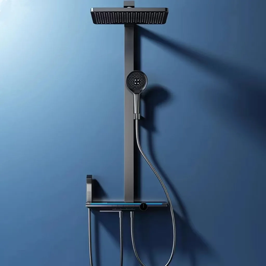

Water-plated brushed gun gray, all-copper ambient light, piano shower set, home smart