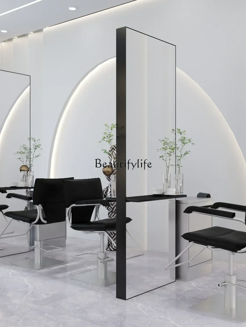 

A83 Barber Shop Dressing Table Marble Seat Hair Cutting Mirror Double-Sided Floor Hot Dyeing Mirror