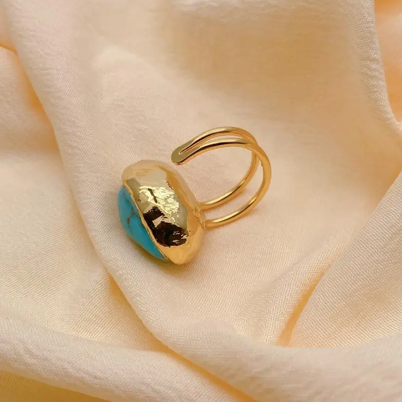 

Big Blue Turquoise nugget Gold Plated Stone Ring