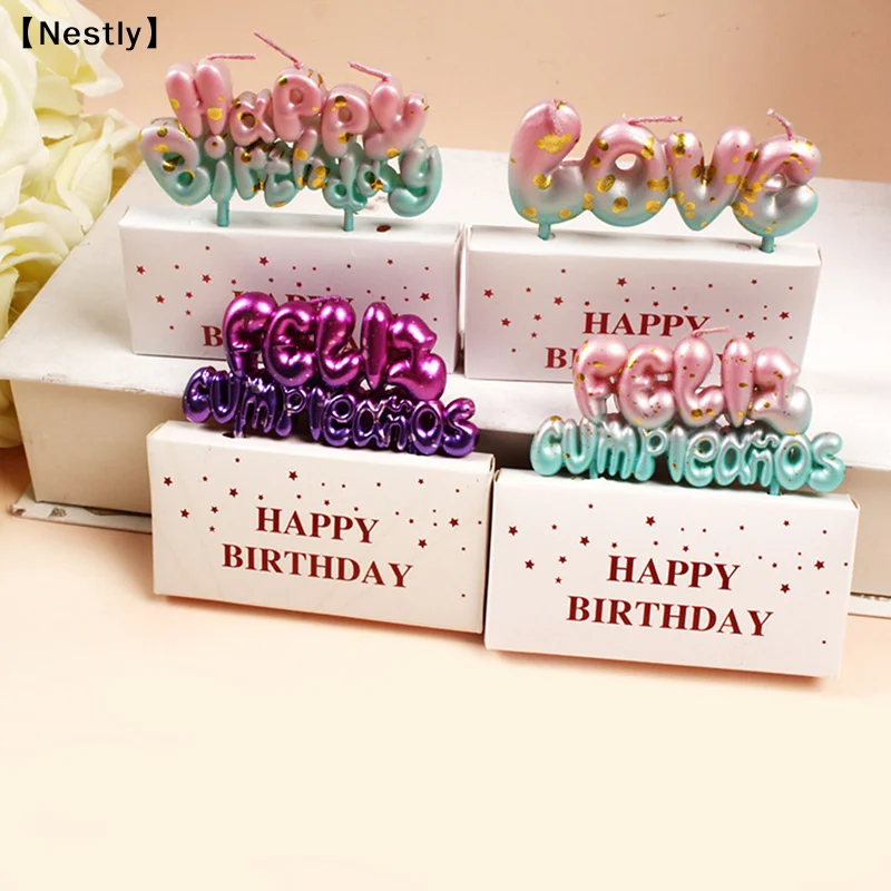 Gradient Happy Birthday Candle Cake Decoration Access Happy Birthday Letter Candle Alphabet Candle Cake Toppers Candle〔Nest〕