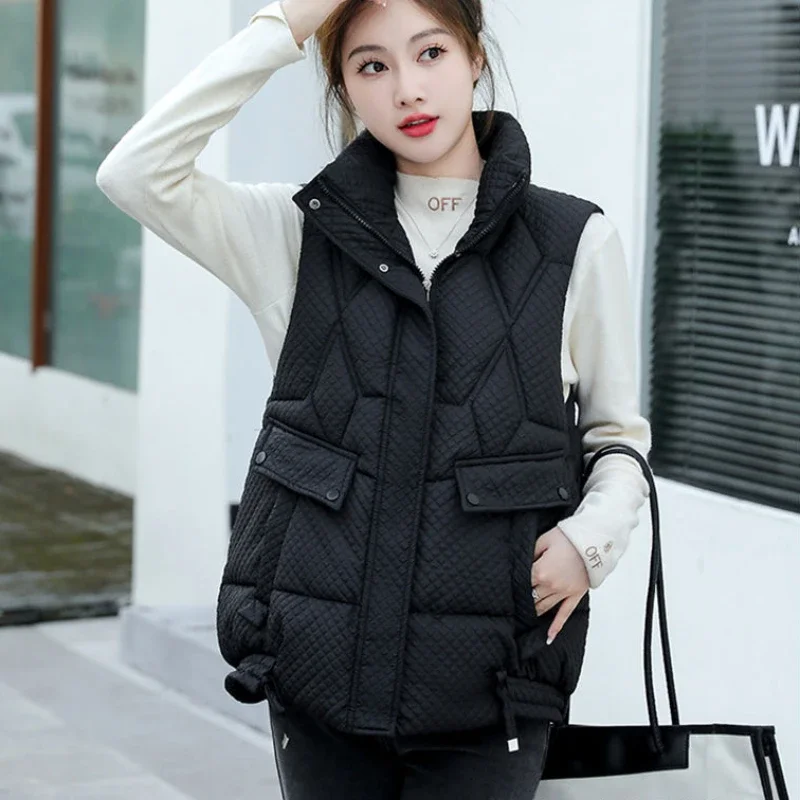 Drawstring Women's Vests Solid Loose Lady Padded Cotton Giletes Quilted Cold Trend 2024 Cheap Youthful Insulated Casual Working