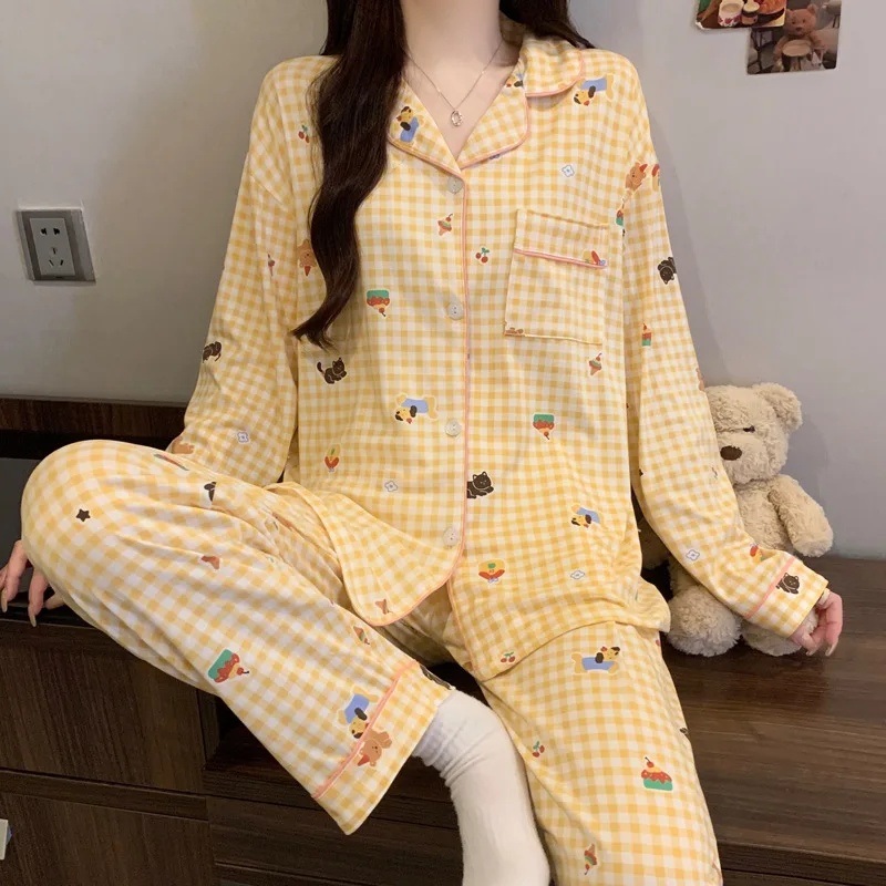 Women's Autumn New Long-sleeved Pajamas  High-end Sense Star Full Print Loungewear Women's Suit 2026 Imitation Cotton Pajamas