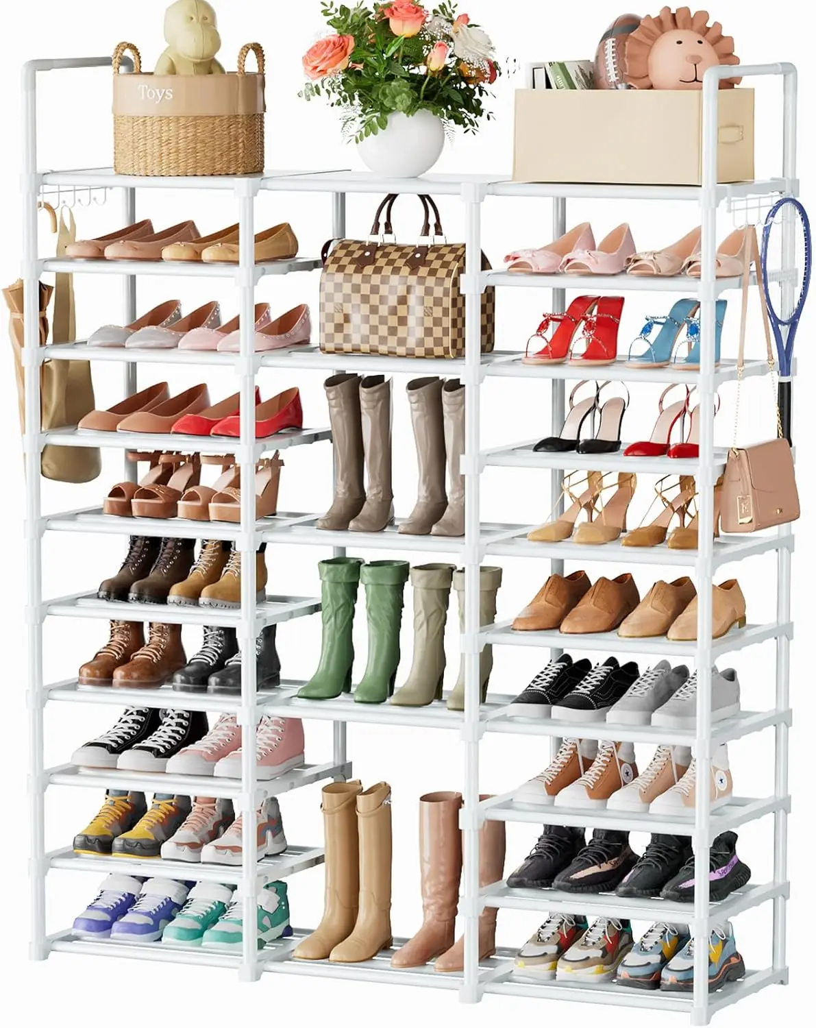 

White Large Shoe Rack with 55-60 Pairs Capacity, Durable Polypropylene Construction, Multi-Tiered Design for Efficient