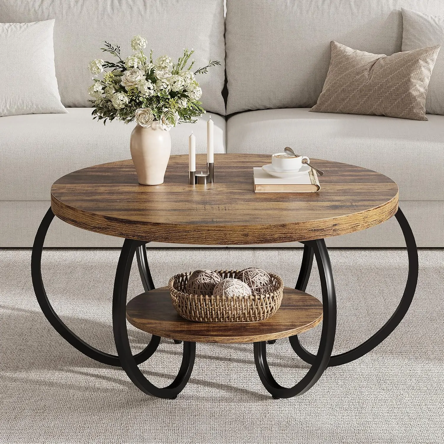 Coffee Tea Room - Round Coffee Table, Industrial Center Table