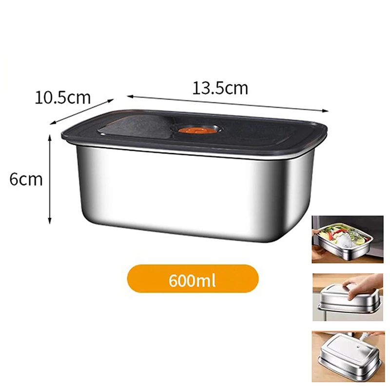 304 Stainless Steel Lunch Box With Lid Sealed Leak-proof Bento Box Refrigerator Freezer Storage Box Outdoor Camping Lunch Box