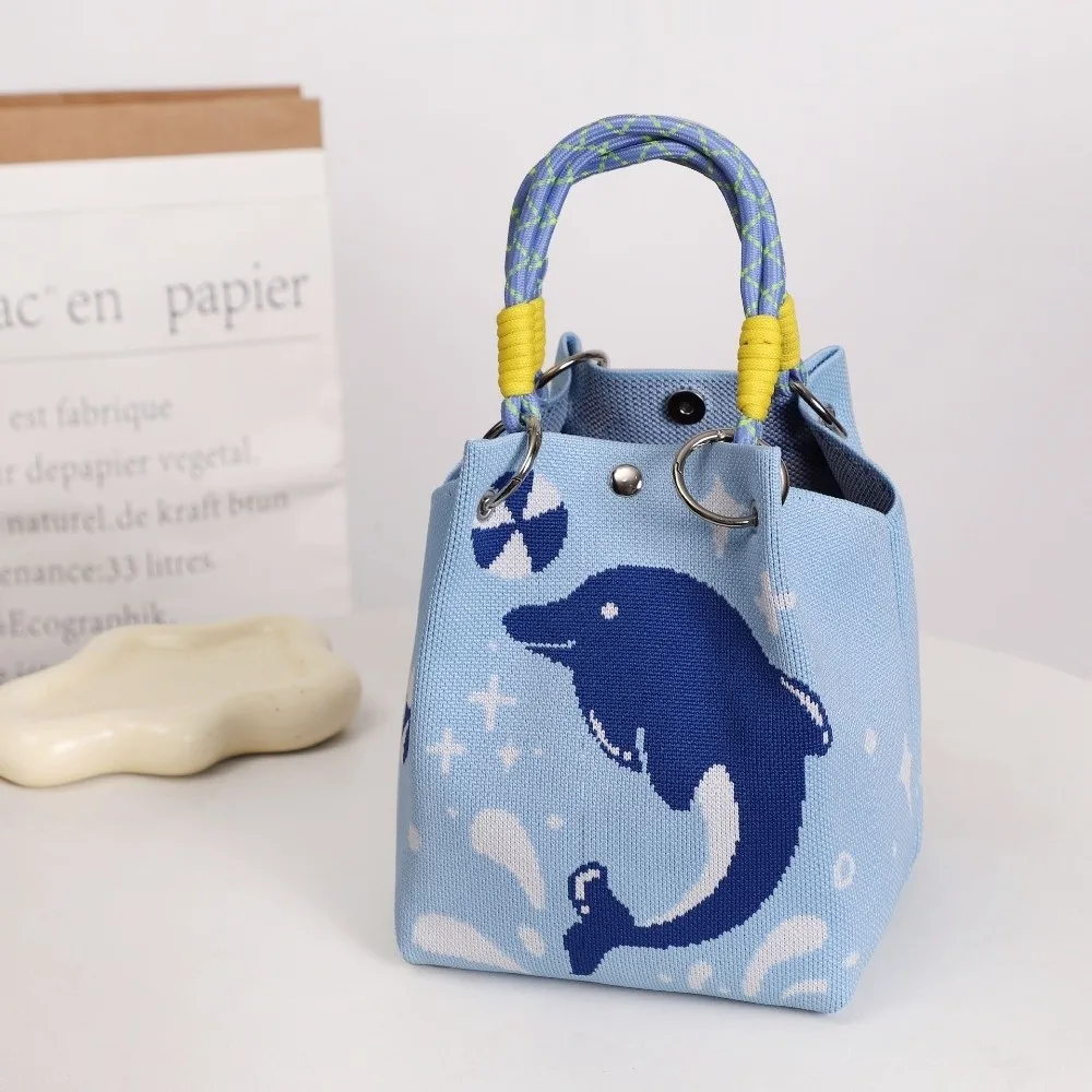 

Storage Bag Knit Tote Bag Lightweight Gingerbread Man Woven Handbag Large Capacity Christmas Elk Magnetic Buckle Bag Commuting