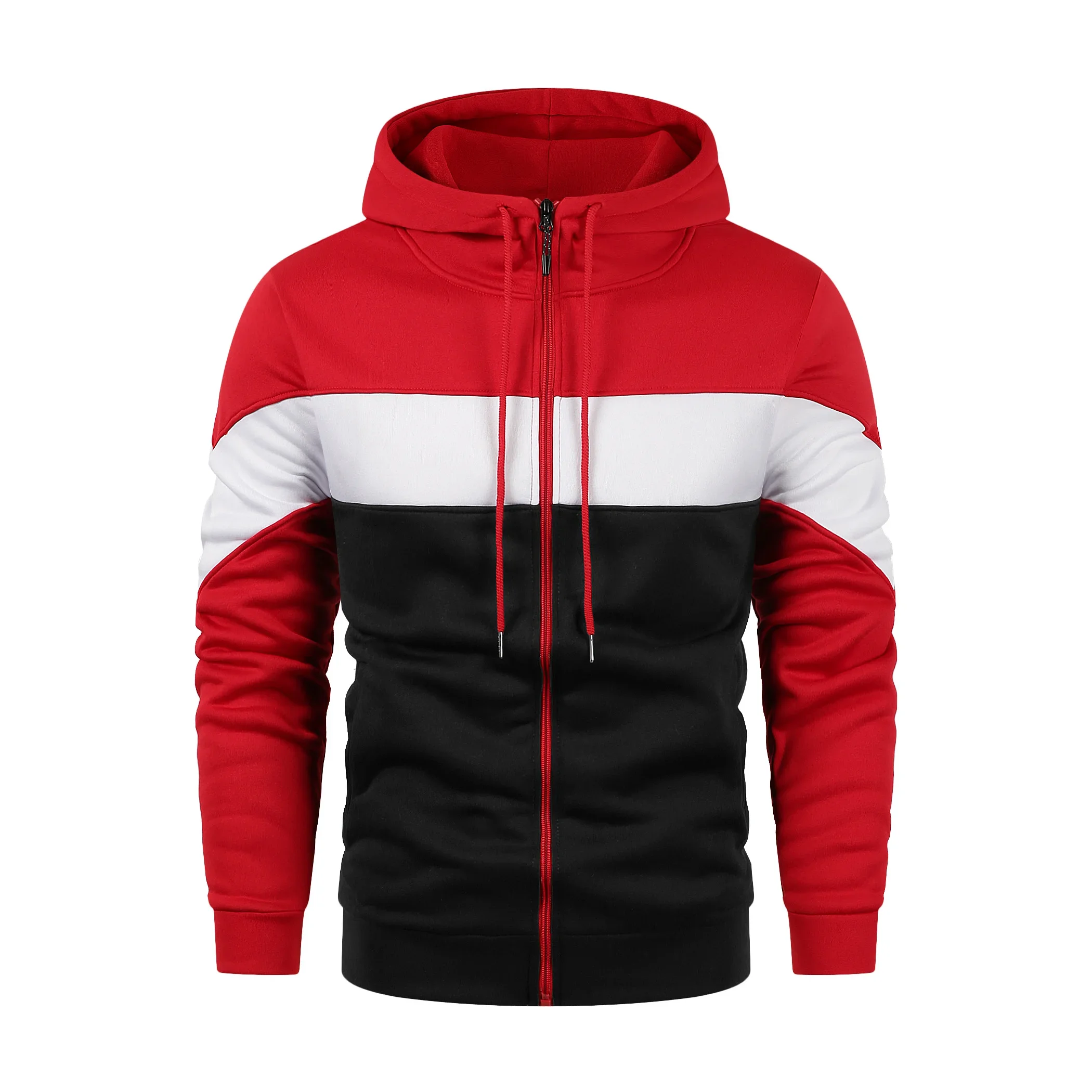 New Men's Hooded Zipper Splicing Color Sports Top Fleece Insulation Casual Wear Hooded Sports Top Zipper Comfortable Hoodie