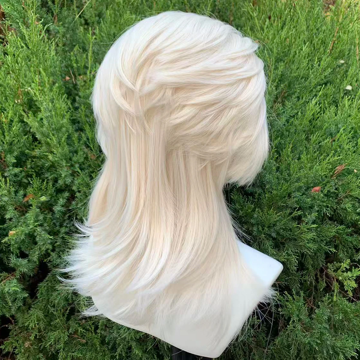 White Blonde Lace Front Wigs for Women 13×4 Glueless Wolf Tail Synthetic Hair Wig Heat Resistant Cosplay Wig for Men image 5