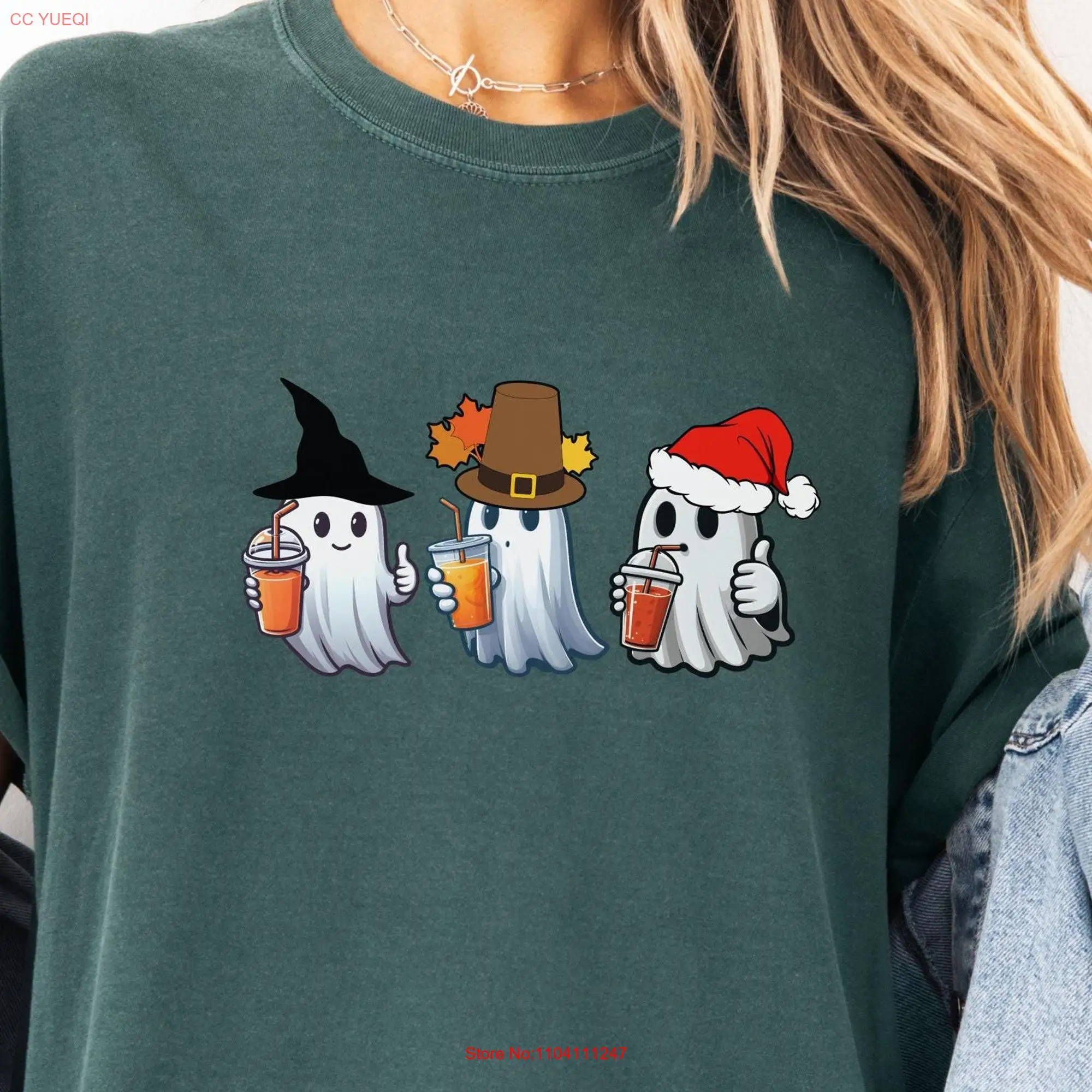 Cute Ghosts Holiday T Shirt 3 Halloween Thanksgiving Christmas Comfort Colors Festive Seasonal Spirits