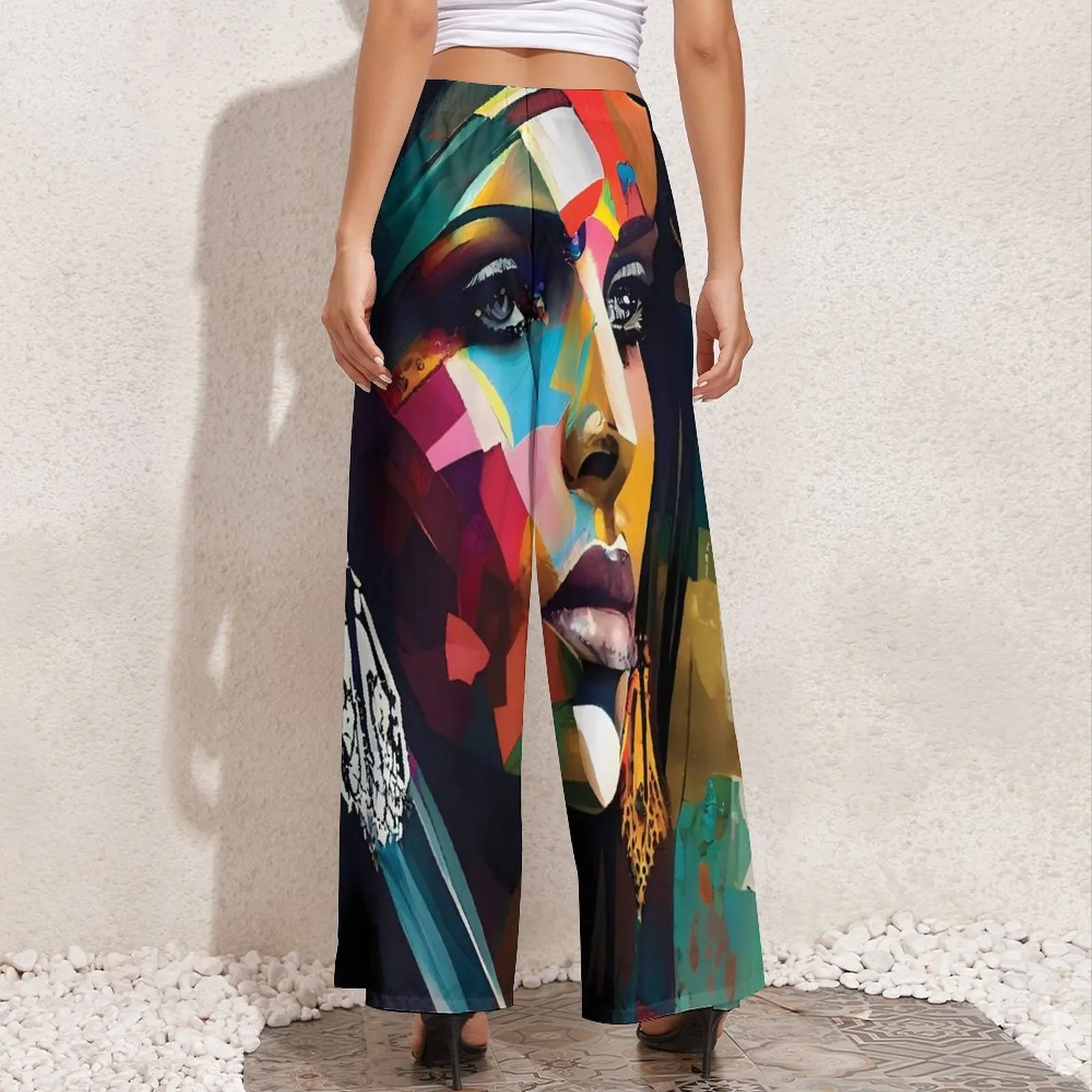 Character Lady Pants High Waisted Beautiful Abstract Woman Modern Trousers Street Fashion Graphic Wide Pants