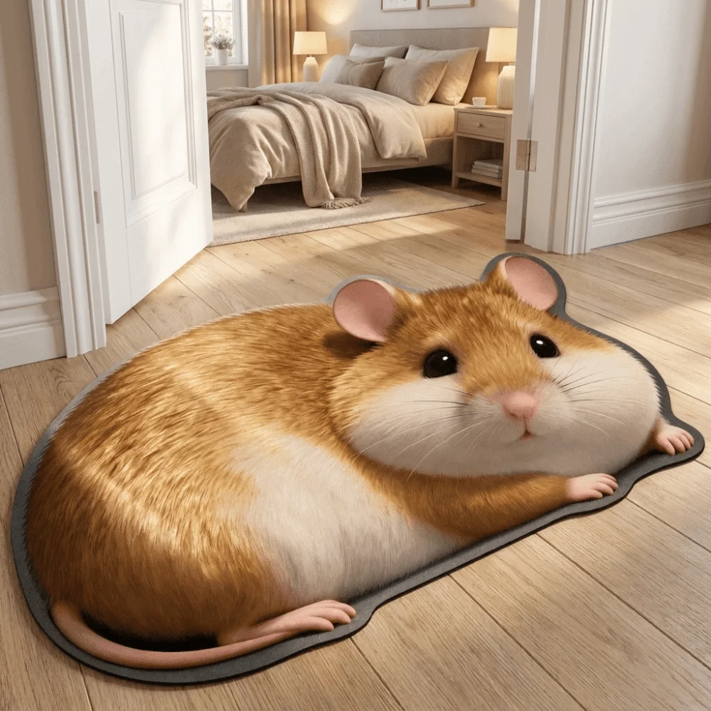 Soft 2D Hamster-Shaped Area Rug Non-Slip Anti-fouling Home Decor Carpet Easy To Clean Cartoon Carpet Living Rooms