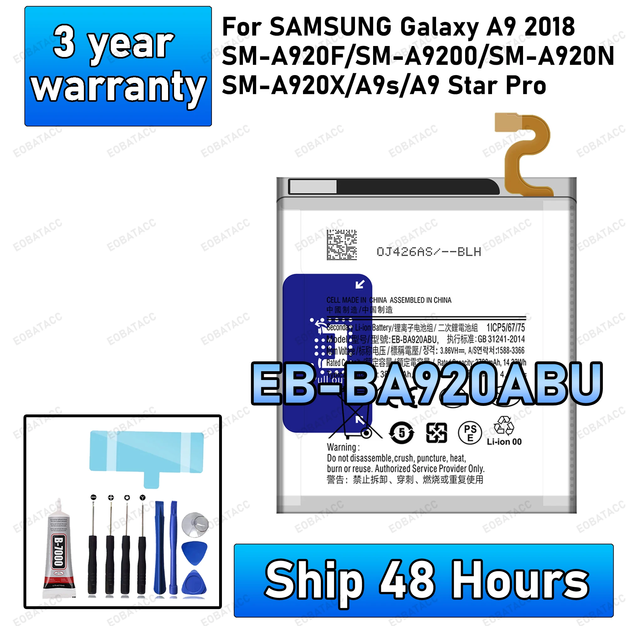100% New High Quanlity EB-BA920ABU Battery For SAMSUNG GALAXY A9 2018/SM-A920F/SM-A920N Replacement batteria+Free tools
