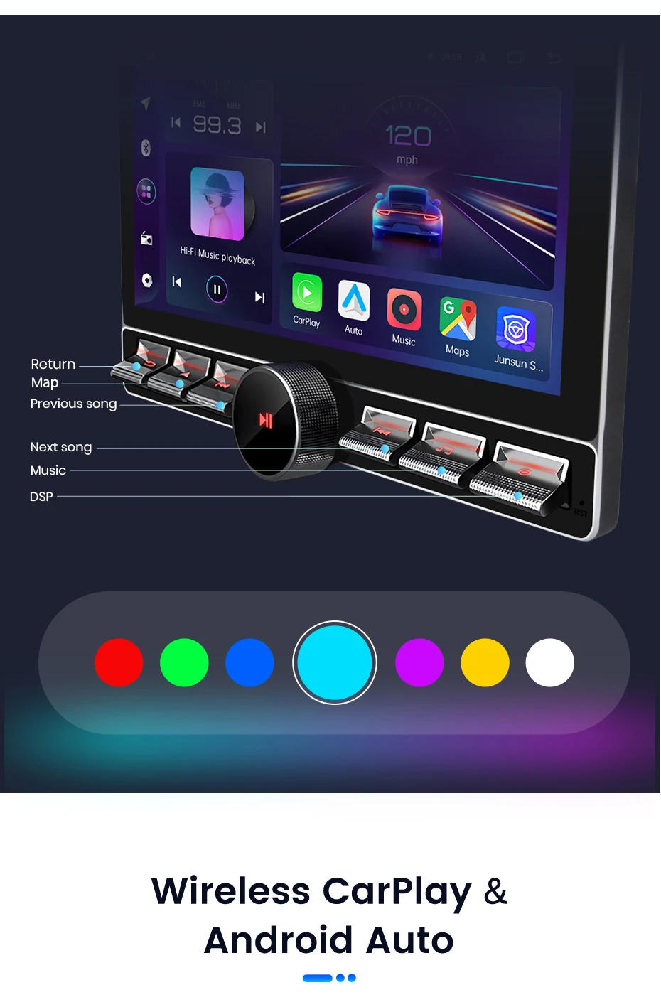 Junsun 10,1" Android Universal Single 1 Din Drehbares Autoradio 4GB+64GB Wireless Carplay Auto-Stereo Intelligentes System – Detail 7