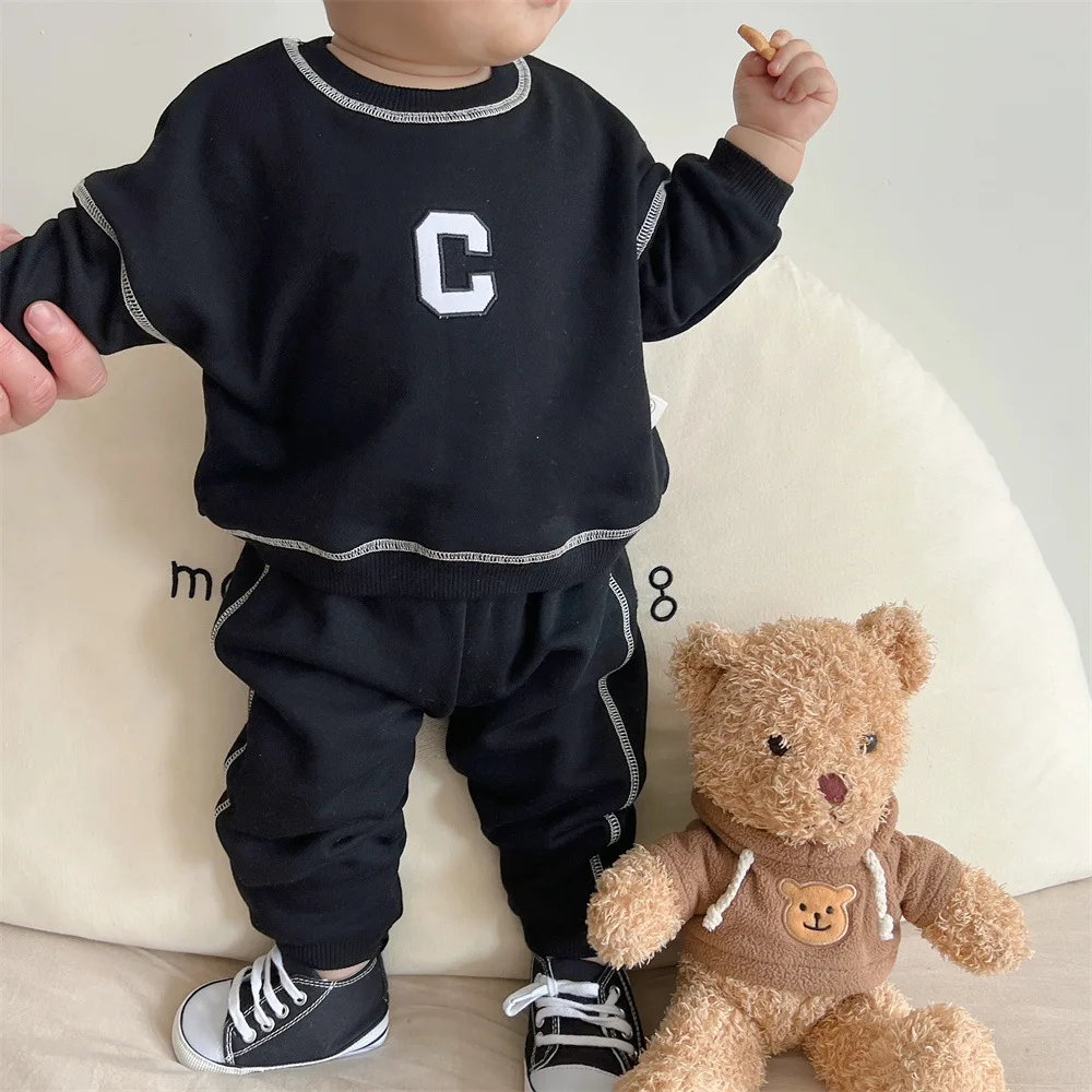 2024 New Baby Long Sleeve Clothes Set Children Casual Sweatshirt + Pants 2pcs Suit Fashion Letter Print Cotton Pullover Outfits